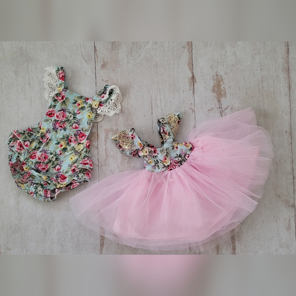 Floral Baby Romper and Pink Tutu Dress Set